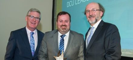 Robert Mulhall accepts DCU Corporate Leadership Award on behalf of AIB